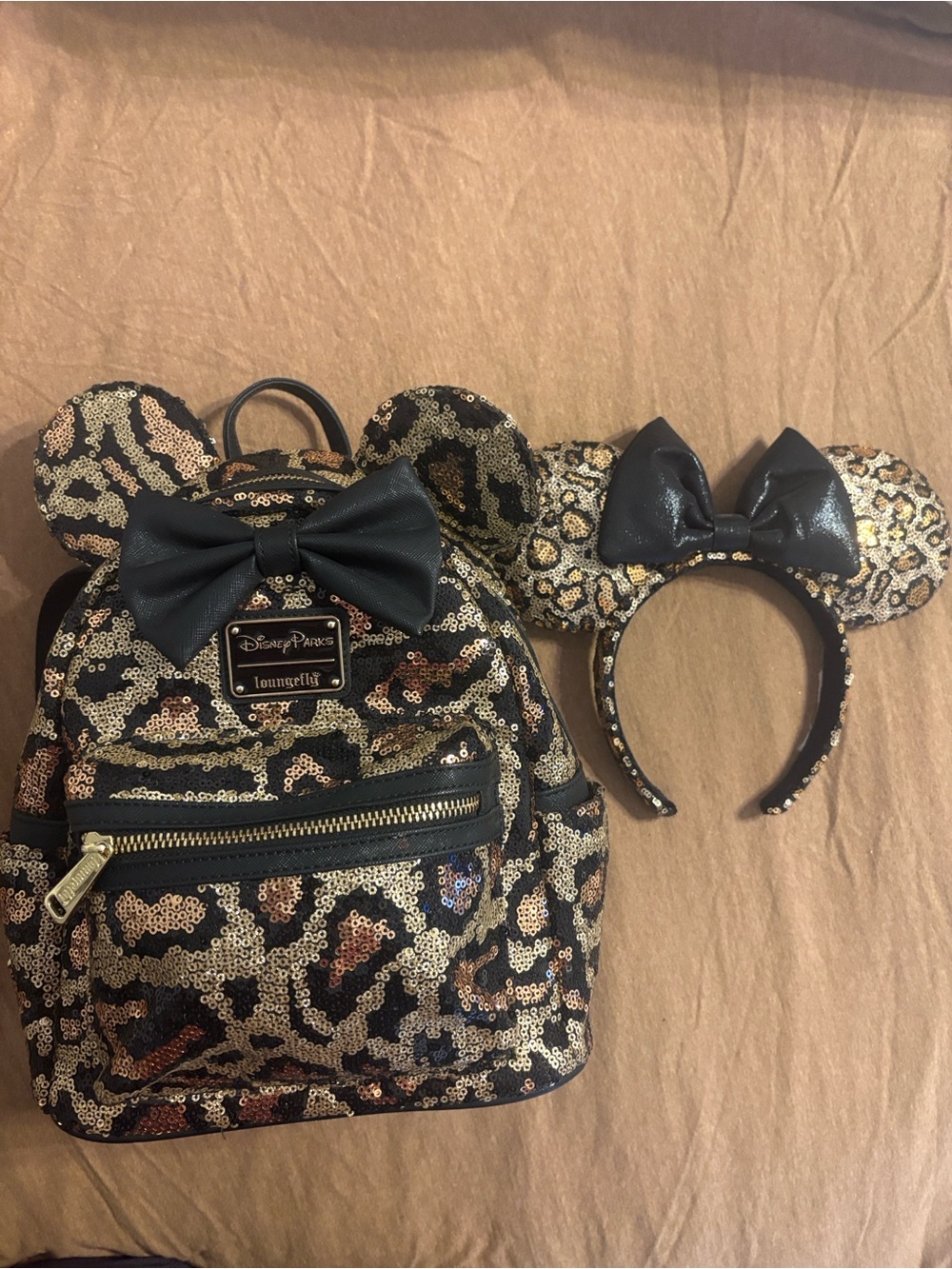 Disney Animal Kingdom Parks Loungefly Backpack & Minnie Mouse Sequin Ears